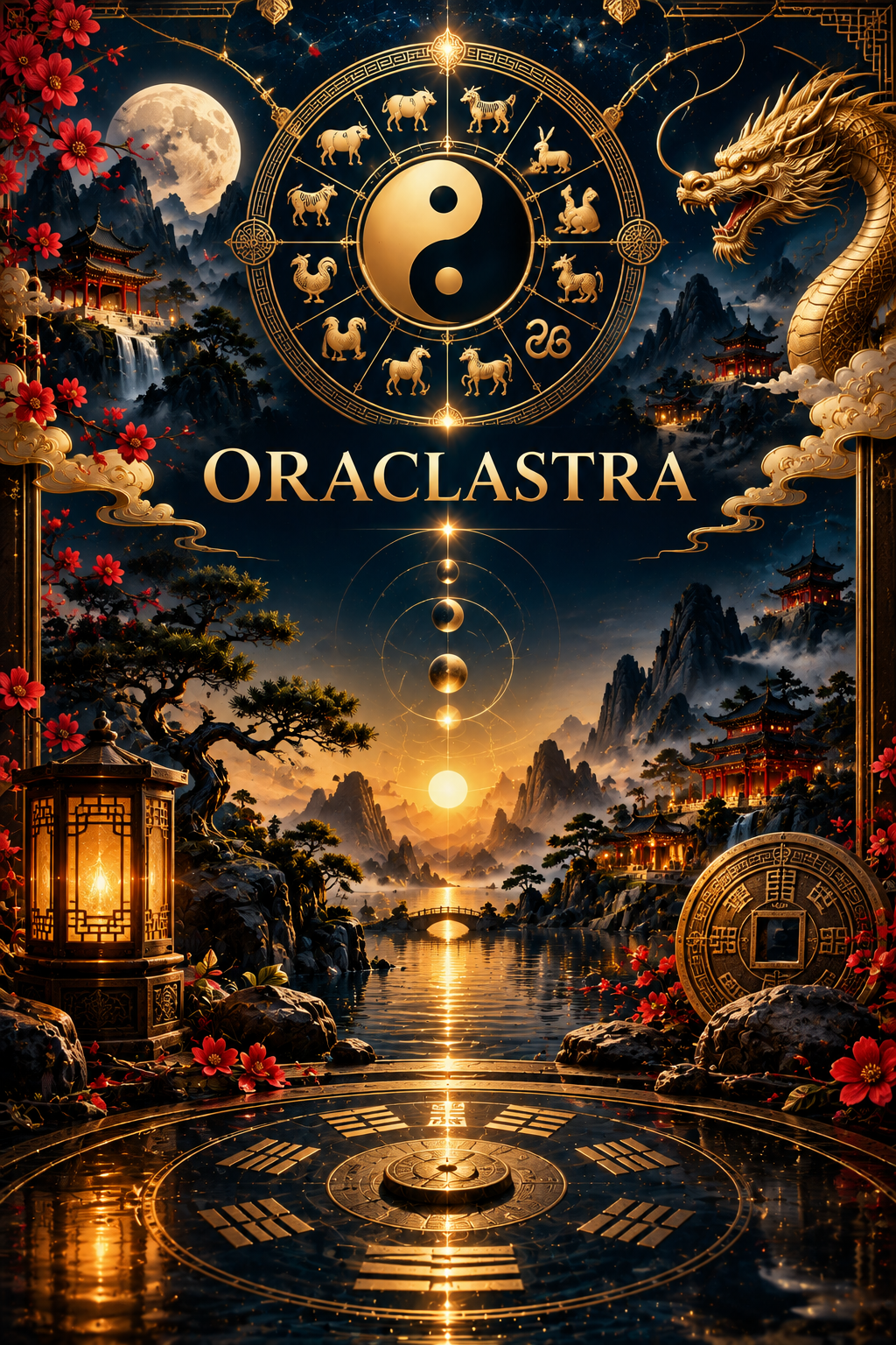 Composição de astrologia chinesa representando os cinco elementos