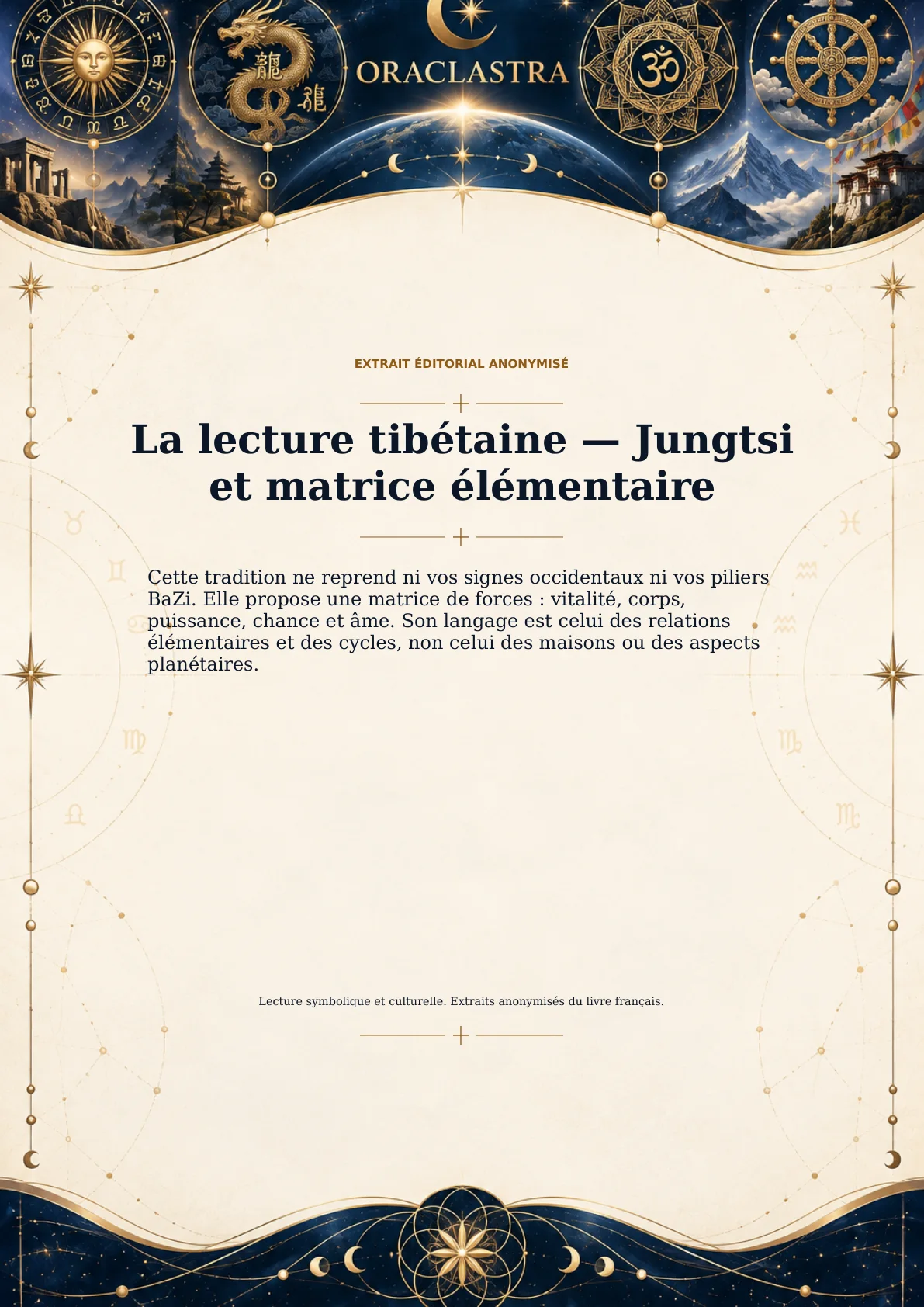La lecture tibétaine — Jungtsi et matrice élémentaire