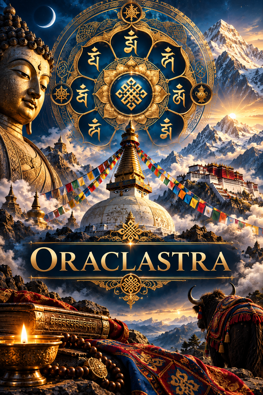 Mandala astrológico tibetano em tons vermelhos e dourados