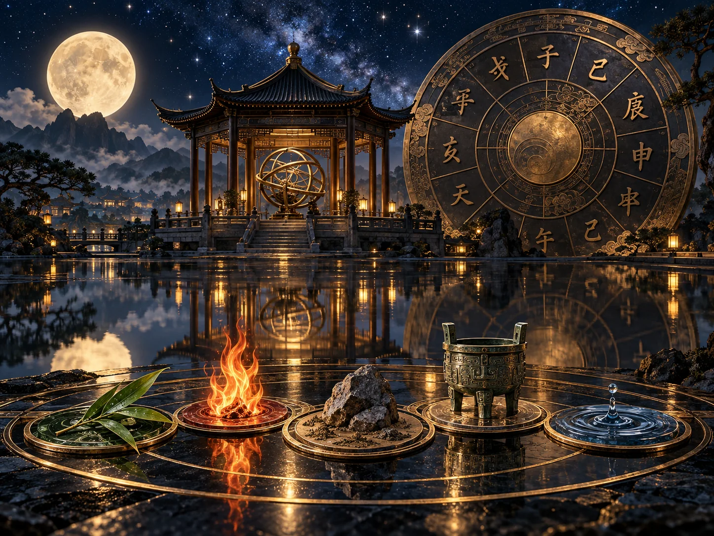 Chinesischer Pavillon unter dem Mond